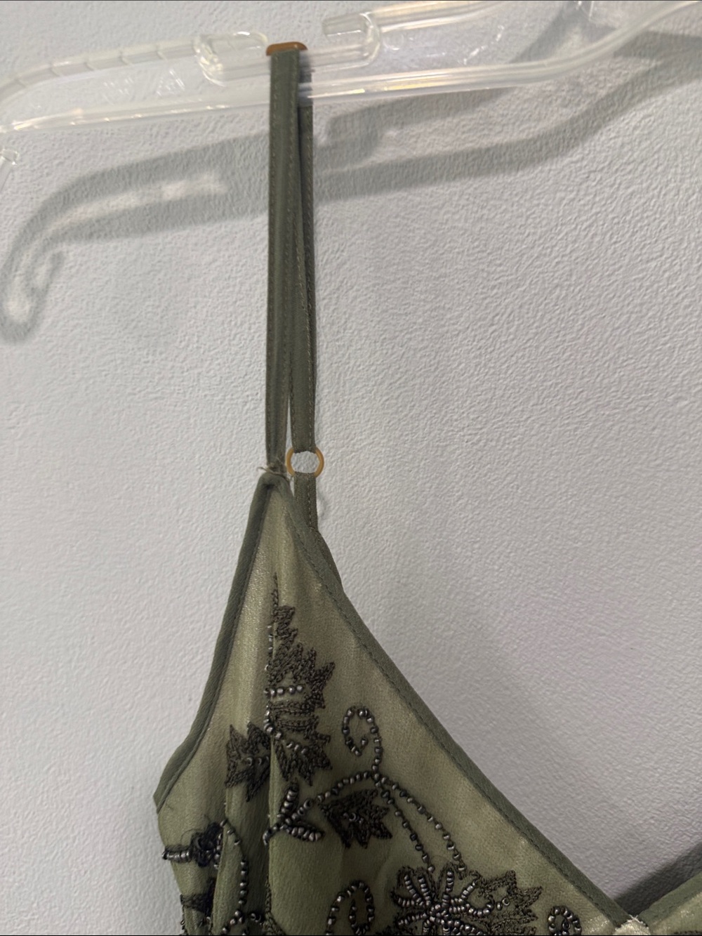 Papell Boutique Vintage Olive Green Embroidered V-Neck Midi Dress Size 8 Petite - Picture 10 of 14